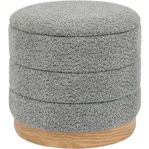Round Storage Ottoman with Reversible Tray Lid, Folding Chenille Fabric Footrest with Hidden Storage, 15.4" Footstool for Small Spaces Living Room Bedroom, Wood Grain Base, Grey, 15.4"D x 15.4"W x 14.6"H