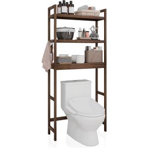 SMIBUY Bathroom Storage Shelf, Bamboo Over-The-Toilet Organizer Rack, Freestanding Toilet Space Saver with 3-Tier Adjustable Shelves (Walnut)
