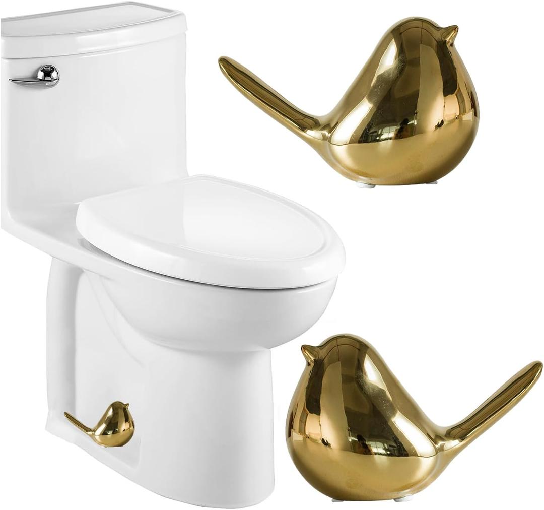 Ceramic Bird Toilet Bolt Covers Decorative Toilet Bolt Caps,Set of 2 Toilet Caps for Bottom of Toilet, Toilet Screw Cover Caps for Bolts Bathroom Decor Acessories, Easy Installation (Gold)
