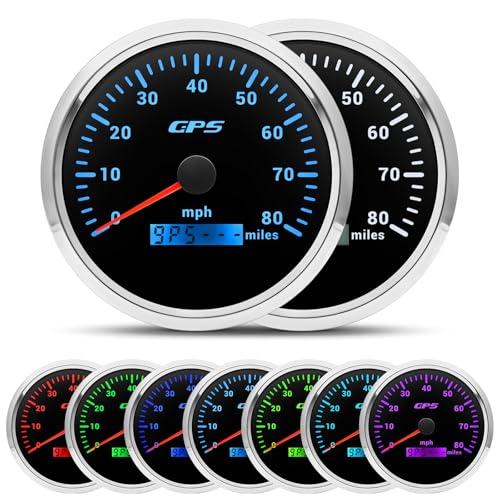 ARTILAURA 110mm 4-3/8" Boat GPS Speedometer 7 Color 80 MPH Gauge Antenna for AUTO Marine (Black & Silver)