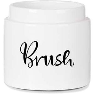 ONTUBE Ceramic Dish Brush Holder, Farmhouse Scrub Brush Holder Dishwashing Brush Stand, Soap Dispensing Kitchen Brushes Holder (White)