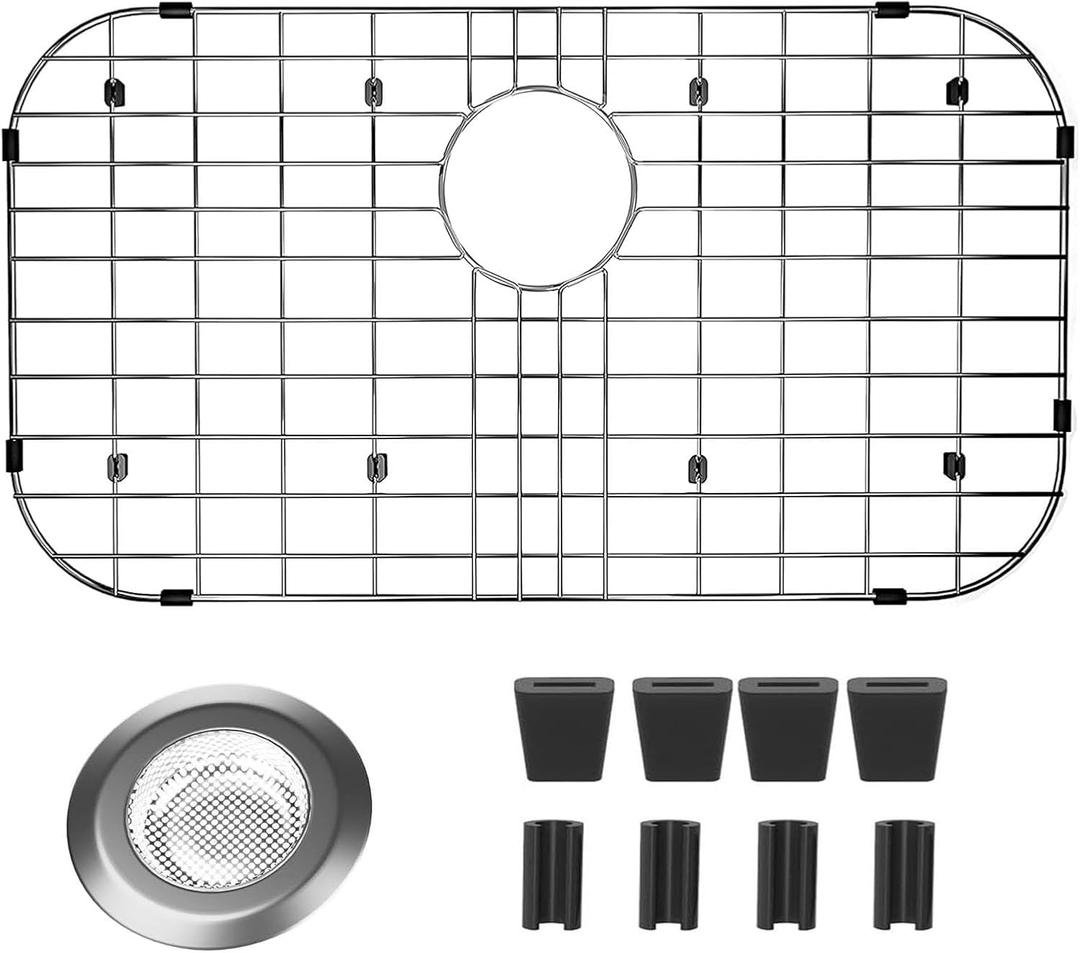 26x14 Sink Protectors for Kitchen Sink, Metal Sink Rack for Bottom of Sink Rear Drain Hole, Stainless Steel Sink Protector for Kitchen with Sink Strainer (Inseparable, 26"X14", Rear Drain)