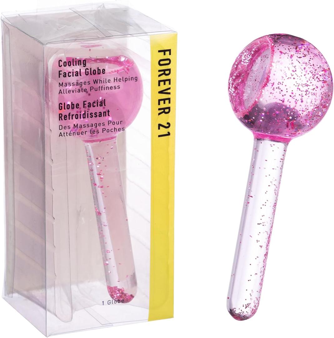 Forever 21 Glitter Cooling Facial Globe – Ice Roller Massager for Face & Eyes | Reduces Puffiness, Soothes & Enhances Glow | Anti-Aging Depuffing Skincare Tool for Women & Girls