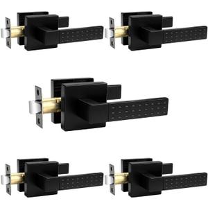 Probrico Square Passage Interior Keyless Door Handle, Heavy Duty Door Knobs for Hall and Closet Doors, Non-Slip Grip Levers for Right/Left Handed Doors, Matt Black, 5 Pack