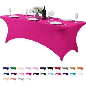 Spandex Table Cover for 8FT or 4ft or 6ft Table Universal Fitted Stretch Tablecloth for Party, Banquet, Wedding and Events-Fuchsia (96" x 30" (Rectangular))