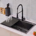 Kiamates Top-mount Kitchen Sink,25 inch Drop in Black Kitchen Sink Single Bowl,9 inch Deep Handmade Overmount Kitchen Sink, T304 Stainless Steel Nano Black Workstation Sink and Faucet with Accessories