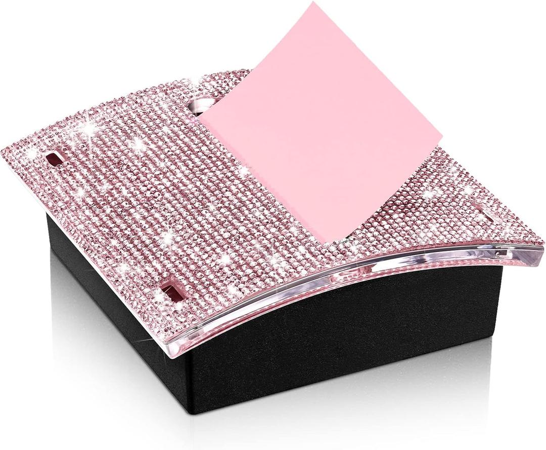 Eersida Rhinestone Self Stick Note Pad Holders 4 x 4 Inches Memo Sticky Dispenser Note Holder Sticky Dispenser for Office Home Desk Supplies(Pink)