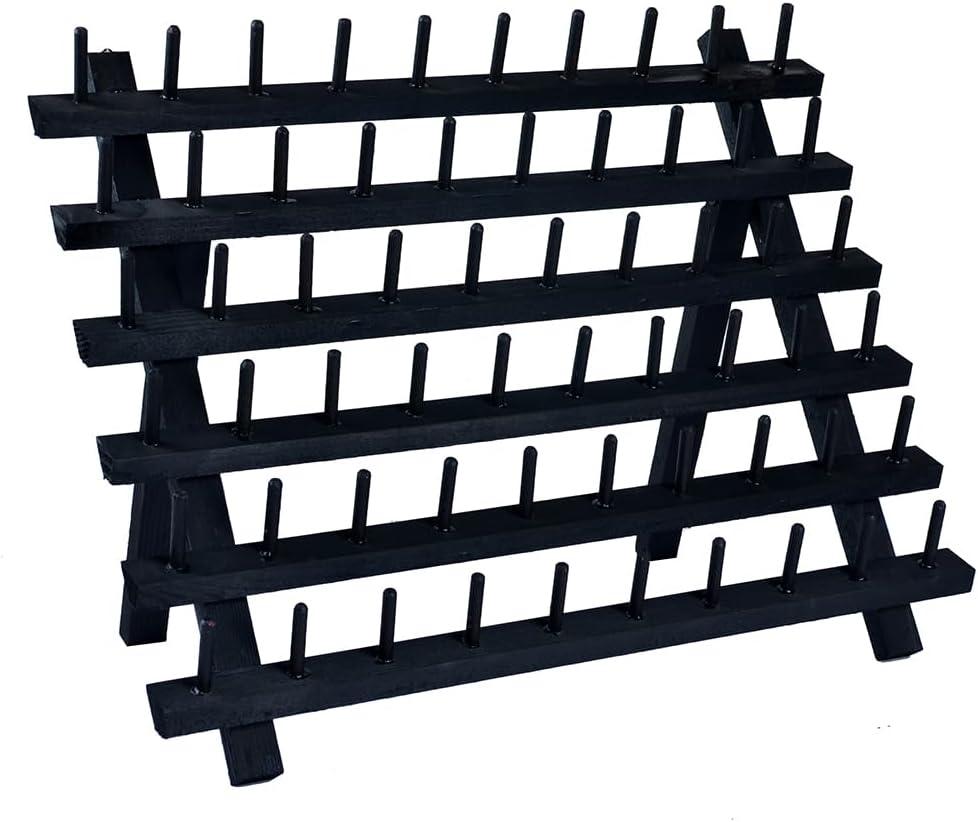 NW Colorful 60-Spools Wooden Thread Holder Sewing and Embroidery Thread Rack and Organizer Thread Rack for Sewing with Hanging Hooks (Black)