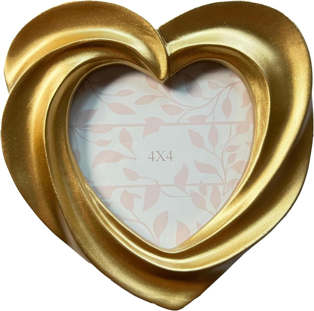 Heart Shape Cute Picture Frame, Hand-Crafted Vintage Ornate Style Picture Frames for Wall or Tabletop Display, Antique Gold 4x4 Inch Resin Photo Frame for Office/Home Dcor (Antique Gold)