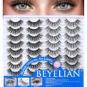 BEYELIAN Fake Eyelashes Strip 20 Pairs Fluffy Cat Eye Lashes Soft and Lightweight False Lashes 3D Volume Faux Mink Lashes Luxurious Lash Pack, Reusable, Easy to Apply (20P-HSCS-MIX-2)