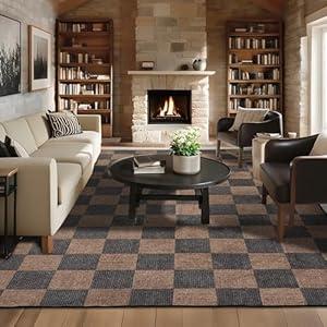 Washable Rug 8x10 Checkered Rug, Black and Brown Area Rug, Boho Large Rugs for Living Room, Low Pile Lightweight Indoor Carpet with Non-Slip Backing for Bedroom Classroom Playroom Kids Washable Rug 8x10 Checkered Rug, Black and Brown Area Rug, Boho Large Rugs for Living Room, Low Pile Lightweight Indoor Carpet with Non-Slip Backing for Bedroom Classroom Playroom Kids