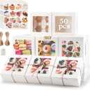 OAMCEG 50 Pack Cupcake Boxes with Window 6x6x3 Inches Cookie Boxes, Bakery Treat Boxes for Pastry, Desserts, Chocolate Strawberries, Cupcake Containers, Gift Giving with Stickers & Twine White