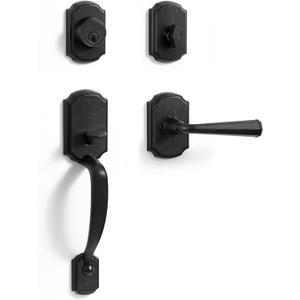 1 Pack Oil Rubbed Bronze Front Door Handle and Deadbolt Set Reversible Lever Entry Handleset with Lock and Key Single Cylinder