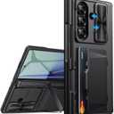 for Samsung Galaxy Z Fold 7 Case with Card Holder, Built-in & Stand & Screen Protector & Hinge Protection & Slide Camera Cover, Rugged Wallet Protective Phone Cover for Z Fold 7 2025, Black