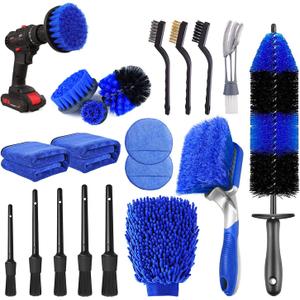20Pcs Car Wheel Tire Detailing Brush Set,Car Detailing kit,Car Detailing Brushes,Auto Detailing Drill Brush Set,17" Long Handle Rim Wheel Brush,Tire Brush,Car Cleaning Kit for Wheels,Interior,Exterior