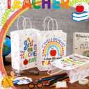 Kosiz 24 Pcs Teacher Appreciation Gift Bags Paper Thank You Teacher Party Favors Bags Pencil Ruler Apple Goodie Candy Treat Bag with Handles for Appreciation Week Party Decoration Supplies