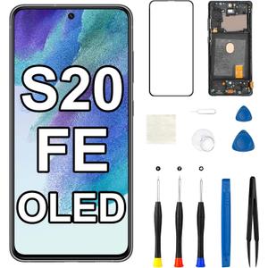 for Samsung S20 FE 5G OLED Screen Replacement with Frame Side Button SM-G781U G781U1 G781V G781B LCD Display Touch Digitizer Full Assembly Repair Tool Kit 6.5 inch