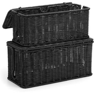 2Pack Large Cable Management Box Black, Handwoven Imitation Rattan Cord Organizer Cord Hider, Desk Cord Management Box to Hide Cords and Power Strips on Desk or Floor
