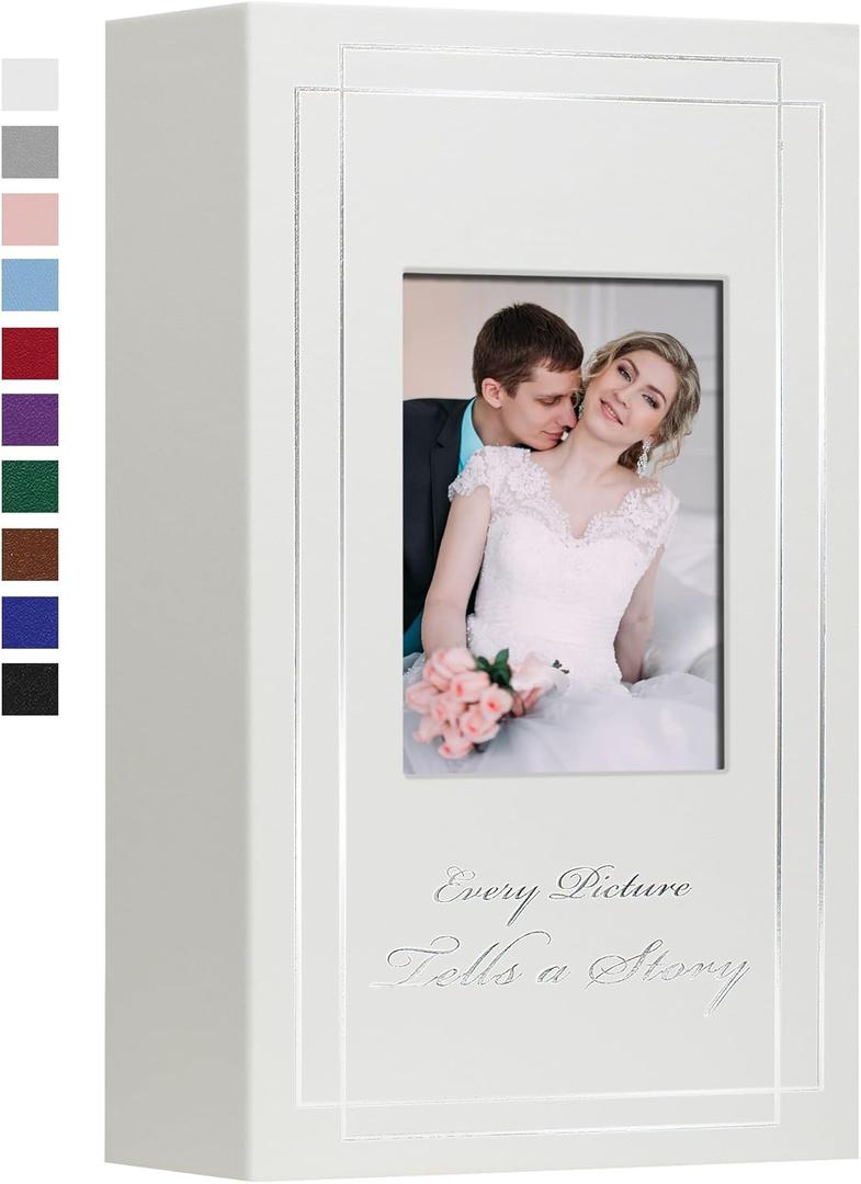 Hiwhy Photo Album 4x6 420 Photos Leather Cover Wedding Photo Albums Extra Large Capacity Picture Book with Beautiful Prints Presents for Wedding Baby Vacation White