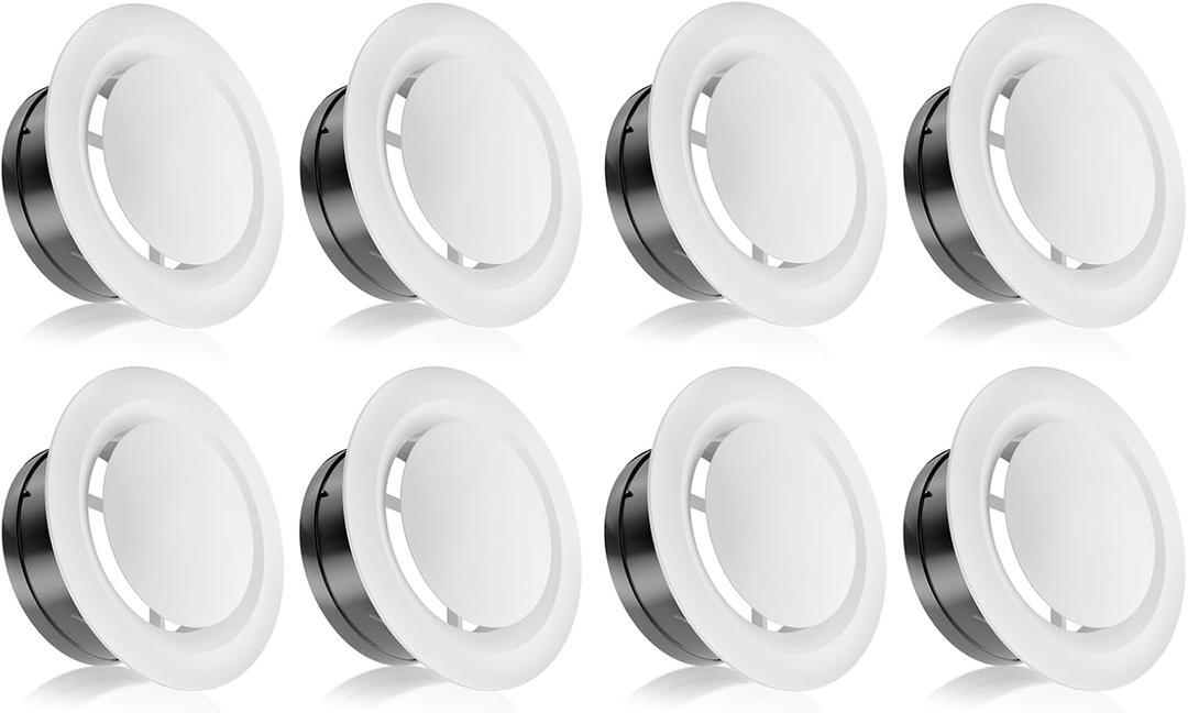 HG Power 6 Inch Soffit Air Vent Cover Adjustable - 8 Pack White ABS Round Ceiling Vent for Living Room, Attic, Bathroom, Kitchen Ventilation - Opening Size 5.66", 6 inch, 8-PackNeck size5.66in