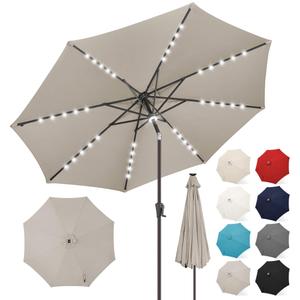 FLAME&SHADE Solar Patio Umbrella with Centre Light, 10 FT Taupe