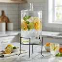 Style Setter Beverage Dispenser with Stand - 2.5 Gallon Large Countertop Glass Drink Dispenser w/Spigot & Lid - Party Drink Dispenser for Sweet Tea Lemonade Punch Water, Juice Dispensers for Parties