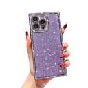 Owncase for iPhone 14 Pro Max Case Glitter, Crystal Diamonds Shiny Bling Sparkly Electroplated Edge Shockproof Soft TPU Bumper Phone Case for Women Girls, Purple