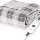 Sunbeam Microplush Sherpa Electric Heated Throw Blanket-Black/White Plaid 60×70"