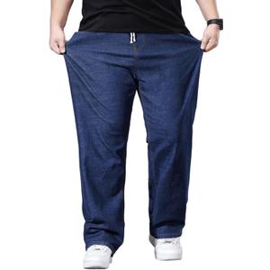 Plus Size Baggy Jeans for Men Elastic Waist Pull On Denim Pants Drawstring Straight Loose Jean Sweatpants  (Navy, XL)