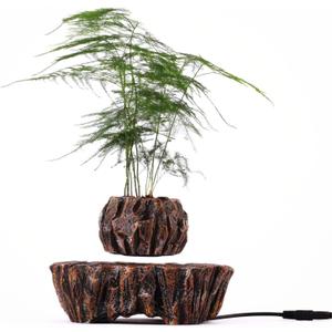 Levitating Plant Pot Magnetic Floating Plant Pot 360 Degree Rotating Bonsai Home Desk Decor for Living Room Office bar Birthday Gift (1, Reddish Brown)