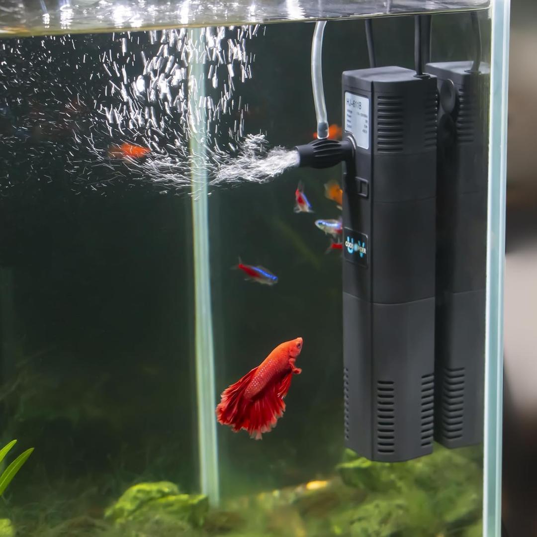 TARARIUM Small Fish Tank Filter for 10-20 Gallon Tank, U-V Aquarium Rainfall Submersible Green Clean Machine 120GPH Internal Betta Turtle Freshwater Saltwater Crystal Clear Killing (Black)