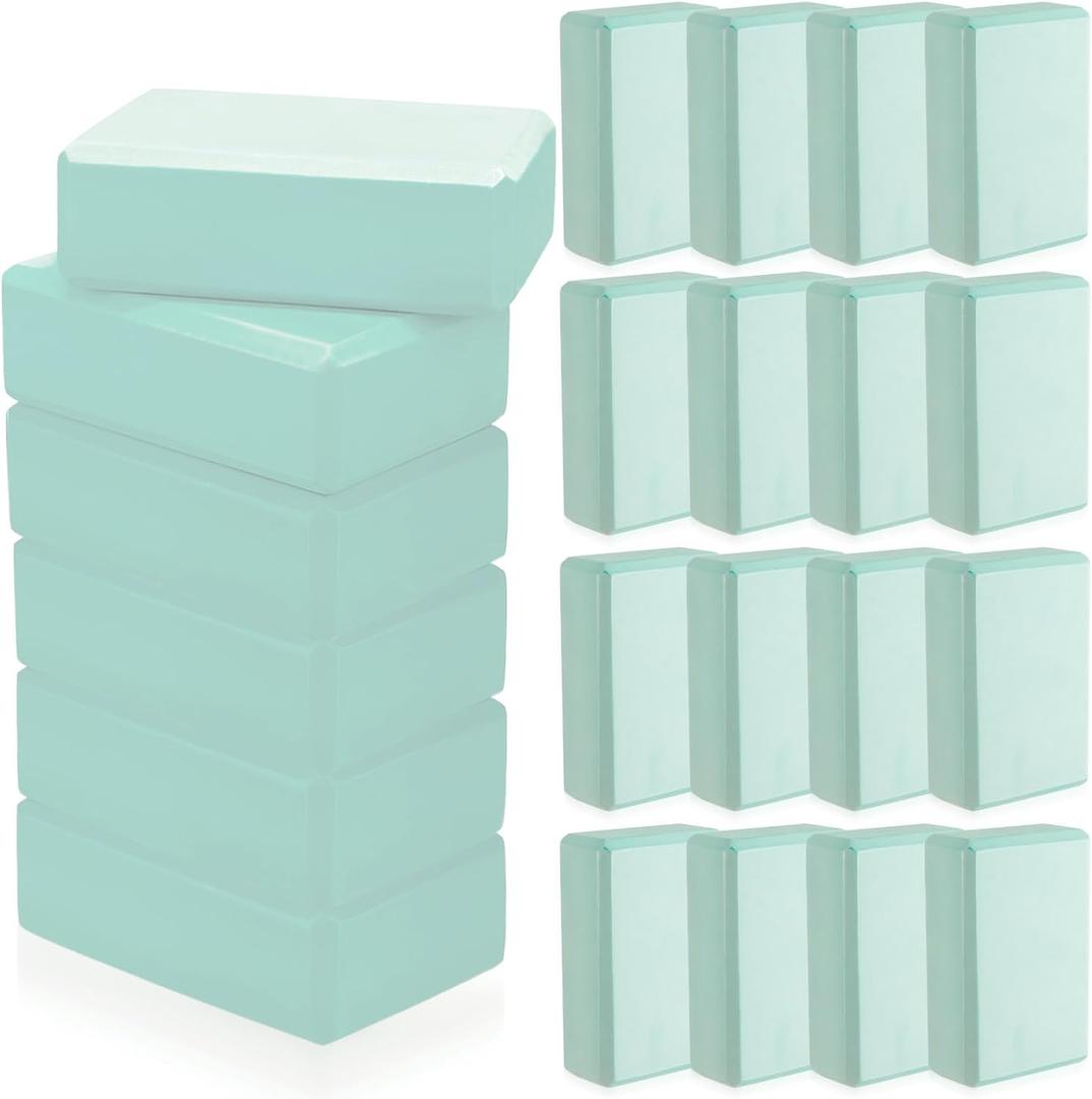Outus 20 Pcs Yoga Blocks Bulk 9 x 6 x 3 Inch High Density Bricks to Improve Strength Flexibility Balance Soft Non Slip Gymnastic Blocks for Yoga Sports(Cool Mint)