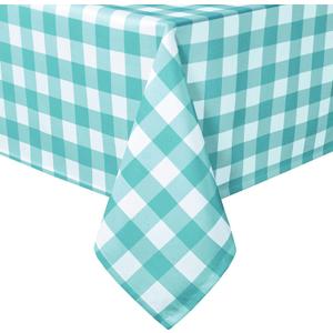 Hiasan 60 x 102 Inch Checkered Tablecloth Rectangle - Waterproof, Wrinkle Resistant and Washable Gingham Table Cloth for Outdoor Picnic, Kitchen and Holiday Dinner, Aqua and White