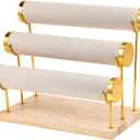 FdcZeyxior Bracelet Holder Display Stand Bangle Organizer 3 Tier Jewelry Display for Vendors, Gold Jewelry Necklaces Scrunchie Storage Rack with Wood Base
