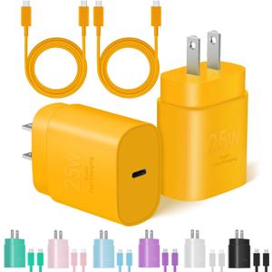 Type C Charger Fast Charging, USB C Charger Block, 2-Pack 25W Phone Super Fast Charger with 6Ft USB-C Cable Compatible with iPhone 15/ 16/ Plus/ Pro/ Pro Max, Galaxy S25/ S24/ Plus/ Ultra (Yellow)