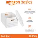 Amazon Basics Storage/Filing Boxes with Lift-Off Lid, Letter/Legal Size, Collapsible, Tape-Free Assembly, White, 16.2" L x 12.5" W x 10.5" H, 20-Pack