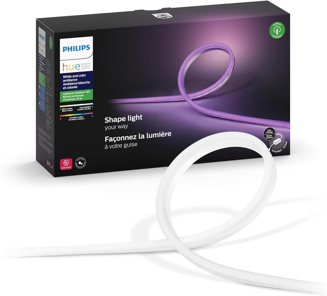 Philips Hue White & Color Ambiance Outdoor LightStrip 5m/16ft (Requires Hue Hub, Works with Amazon Alexa Apple HomeKit and Google Assistant) (530931)