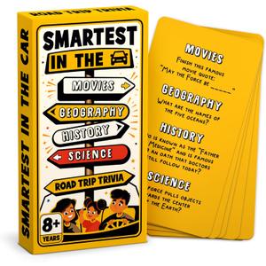 WELL BALANCED Road Trip Trivia - Road Trip Games for Kids Travel Essentials Car Activities Must Haves for Ages 8+