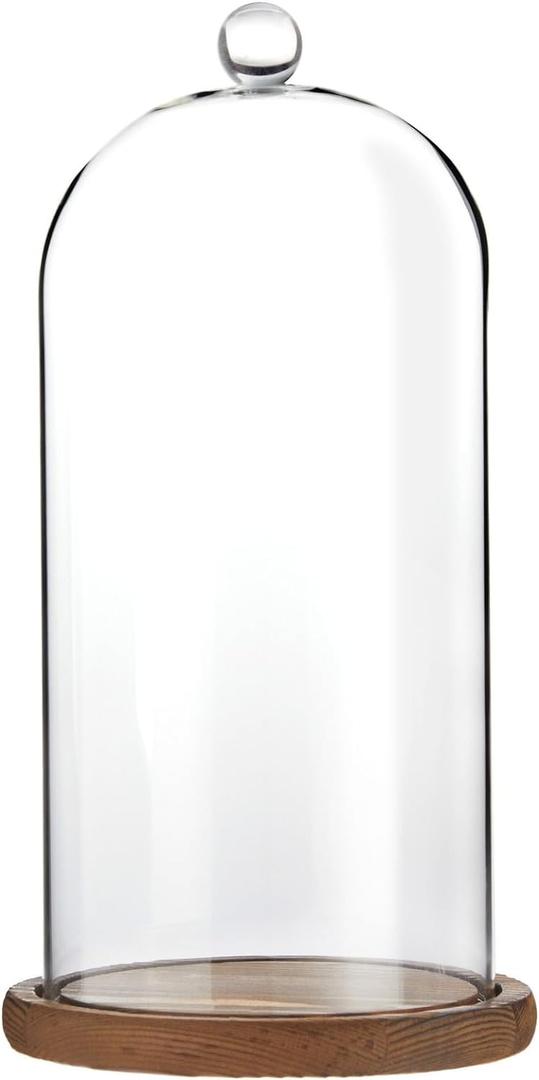 Farmlyn Creek Glass Dome Cloche Display Case - 5.1 x 5.1 x 10 in, Clear Dome & Wood Base - Cloche & Glass Cover - Succulent & Collectible Display