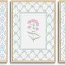 CHMMART 3 Piece Pastel Wildflower Framed Wall Art Nursery Floral Canvas Art Prints Pink Blue Botanical Pictures Wall Decor Boho Flower Painting Artwork for Bedroom Bathroom 12x16in