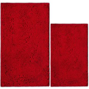 Bathroom Rugs Chenille Bath mat 2 Piece Set, Super Absorbent, Strong PVC Non Slip Backing, Bath mats for Bathroom, Plush Shaggy, Thick, Machine Washable, Bathtub, Toilet.(Red)
