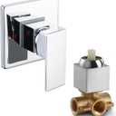 Single-Function Shower Handle Valve Trim Kit, Herdely Square Valves Wall Mount Brass Faucet Shower Rough-in Valve Bathroom Trim Kit Single Handle Tub Shower Valves Male Thread, Chrome