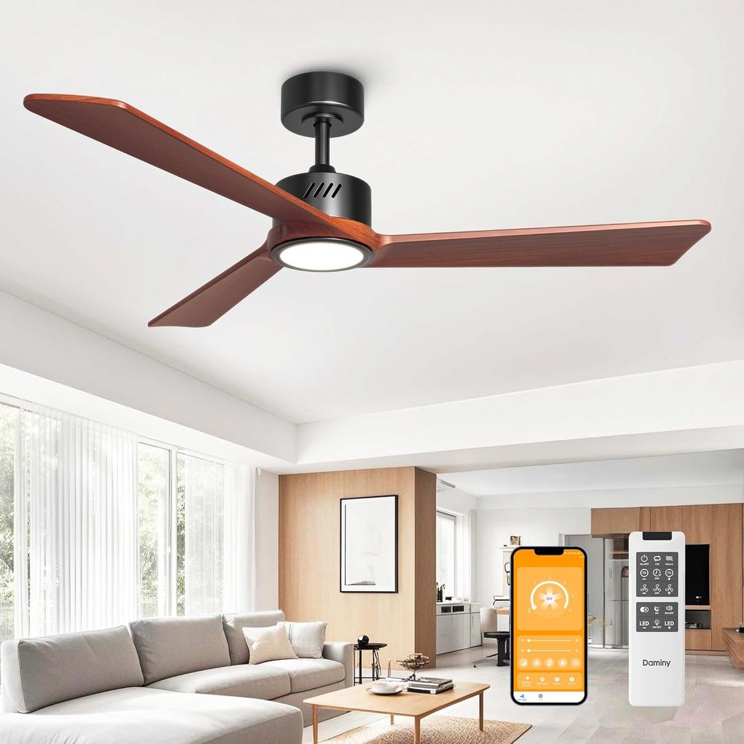 DAMINY Natural Solid Wood 52 inch Ceiling Fan with Light, 3 Blade Ceiling Fan with Light, 6CCT, Black Low Profile Ceiling Fan with Light and Remote Control DAMINY Natural Solid Wood 52 inch Ceiling Fan with Light, 3 Blade Ceiling Fan with Light, 6CCT, Black Low Profile Ceiling Fan with Light and Remote Control
