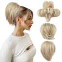 HOOJIH Ponytail Extension, Claw Clip in Straight Messy Hair Bun 9 Inch Short Ponytail Extension with Bendable Metal Wire Hair Pieces for Women Fake Hair Bun DIY Styles - Medium Blonde with Highlights