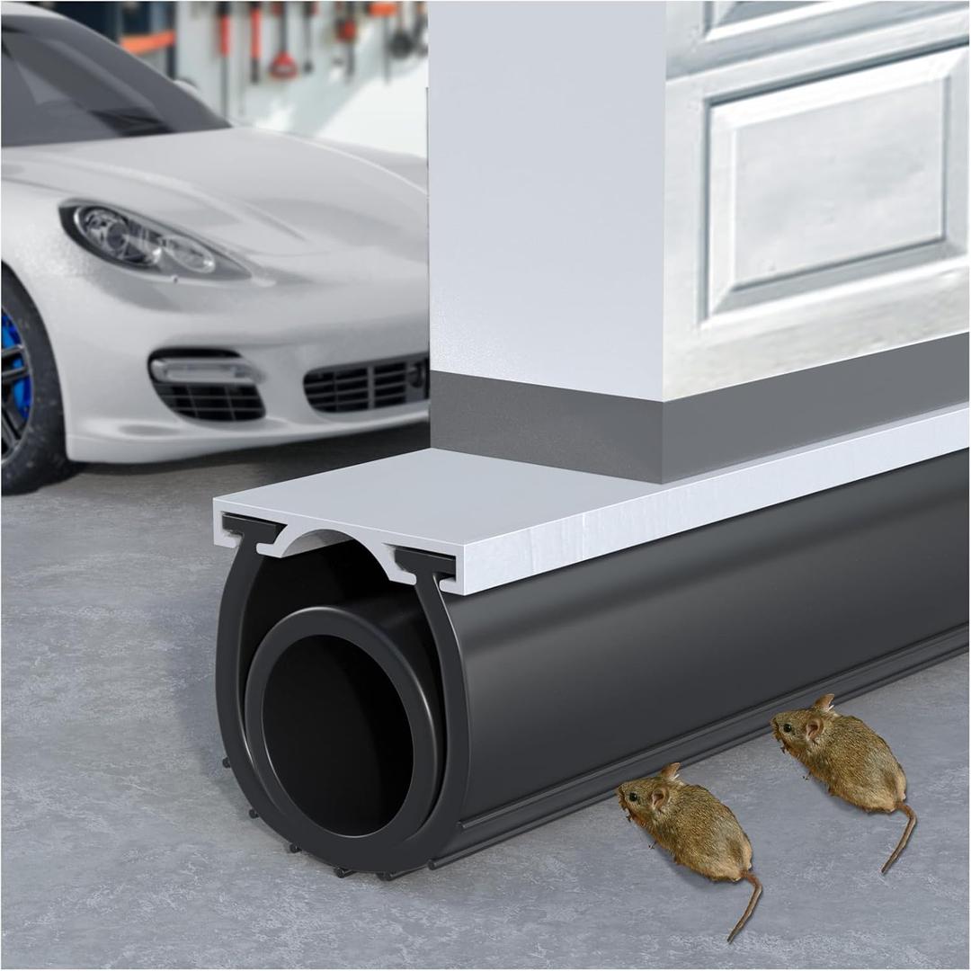 Premium Garage Door Bottom Seal - 8ft Weatherproof EPDM Rubber, Easy Install, Blocks Drafts/Rain/Rodents, Noise-Reducing & Energy Saving (Black)