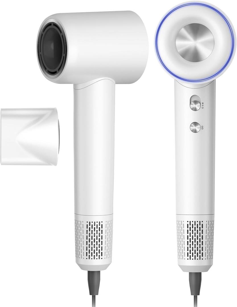 Coolpub High Speed Hair Dryer,150000 RPM Brushless Motor Professional Blow Dryer for Fast Drying,500M Negative Ions Ionic with Magnetic Blow Air Nozzle,Control Quiet Noise, Lightweight for Travel (White)