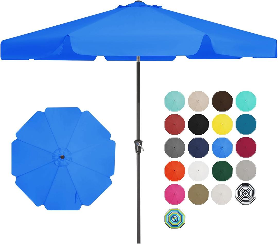 JEAREY 9 FT Patio Umbrella Outdoor, Table Umbrellas Market Umbrella w/Push Button Tilt/Crank, 8 Sturdy Ribs(Royal Blue)