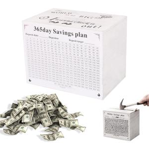 Piggy Bank for Kids and Adults, Wooden Money Saving Box for Cash, Unbreakable Piggy Bank for $10000 $5000 $3000 $1000 $800 $500 Target Money Saving Challenge.(White)
