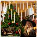 Floating Candles with Wand, 18pcs Hanging Candles Christmas, Warm LED Flickering Flameless Taper Candle with Remote, 6.7in Battery Operated Magic Candle for Home Party Christmas Decorations