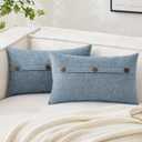 MIULEE Set of 2 Decorative Linen Throw Pillow Covers Cushion Case Triple Button Vintage Farmhouse Pillowcase for Couch Sofa Bed 12 x 20 Inch Sky Blue